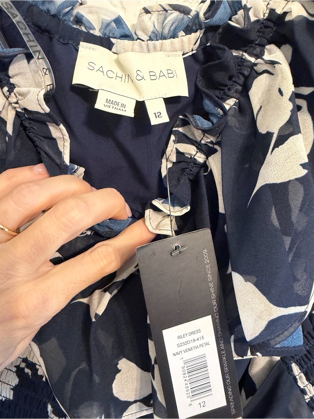 Sachin + Babi Riley Navy Venetia Petal Dress in Size 12 - Picture 5 of 6